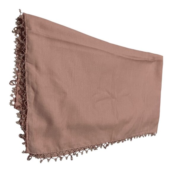 Vintage Rose Pink Sheer Scarf with Beaded Trim – 40” Square Wrap Shawl - Picture 3 of 3